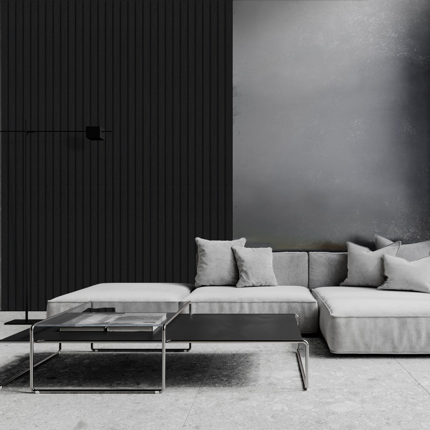 Panou decorativ riflat Onyx Black intr-un living modern