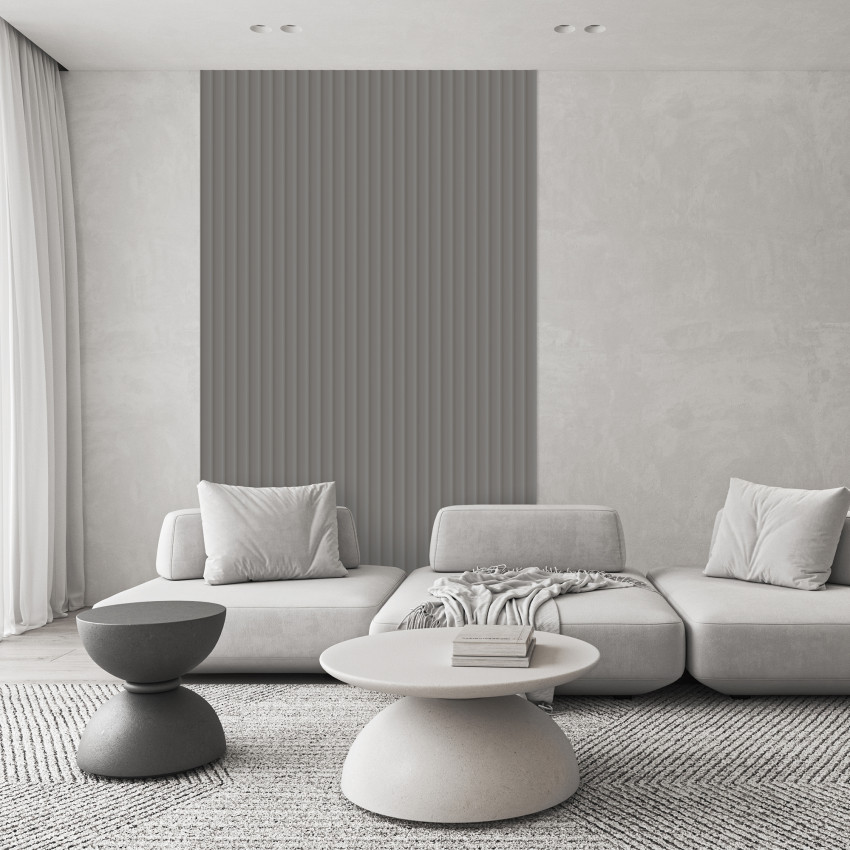 Profil dreapta panou riflat Misty Grey în ambient modern