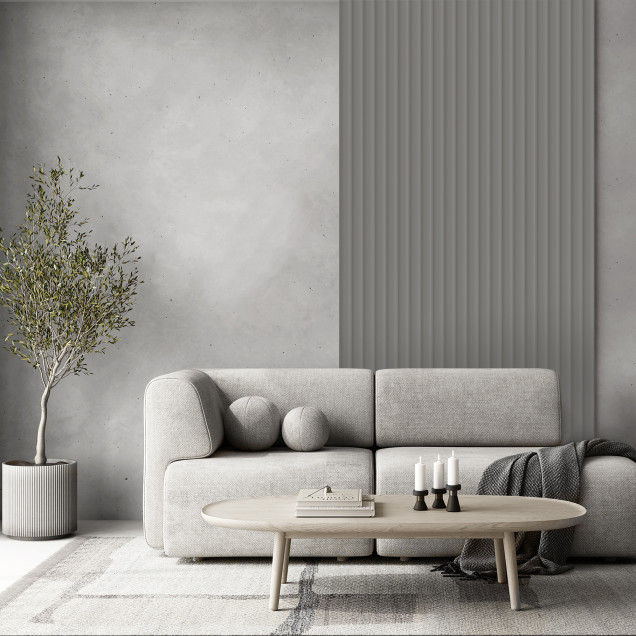 Profil dreapta panou riflat Misty Grey în ambient modern