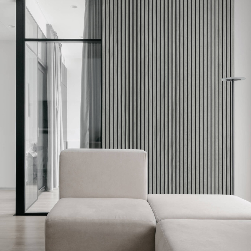 Profil dreapta pentru riflaj decorativ MDF, gri, fonoabsorbant