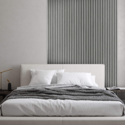Riflaj decorativ MDF gri fonoabsorbant într-un dormitor modern