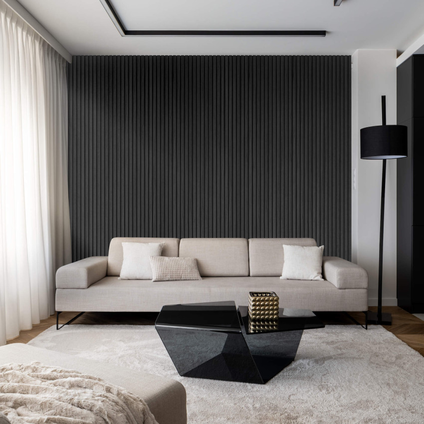 Profil dreapta pentru riflaj decorativ MDF, Graphite, fonoabsorbant