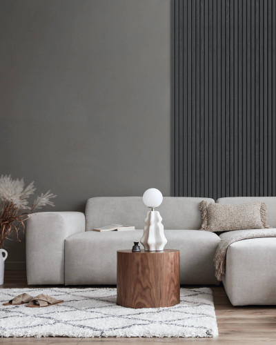Panou decorativ riflat grafit într-un living modern