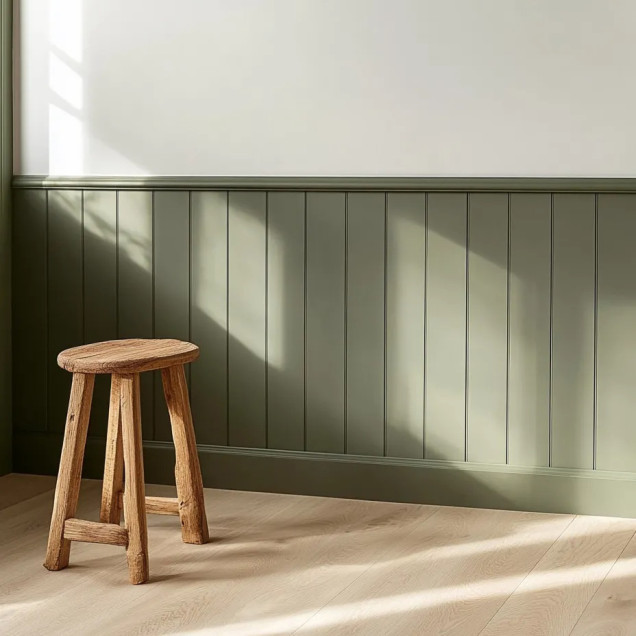 Panou decorativ tip wainscoting BW001T mat, aplicat pe perete într-un living elegant.