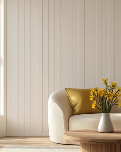 Panou decorativ tip wainscoting BW001T mat, aplicat pe perete într-un living elegant.