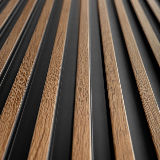 Panou decorativ riflat 3D, finisaj stejar clasic