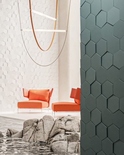 Panou decorativ 3D hexagonal din ipsos