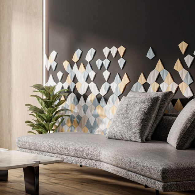 Panou decorativ 3D din ipsos, model Skyfall, culoare albă