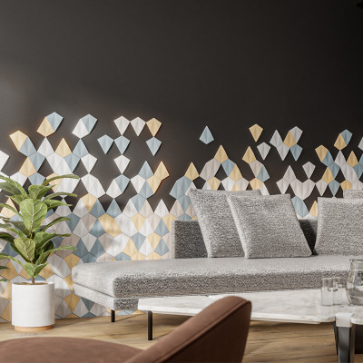Panou decorativ 3D din ipsos, model Skyfall, culoare albă
