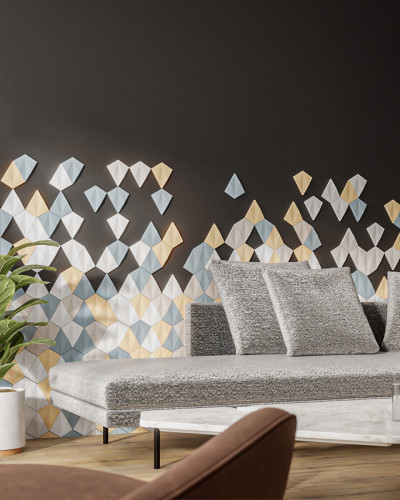 Panou decorativ 3D din ipsos, model Skyfall, culoare albă