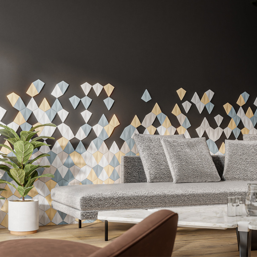 Panou decorativ 3D din ipsos, model Skyfall, culoare albă