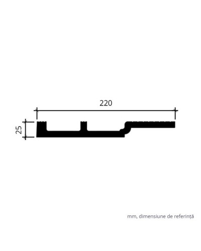 Cornișă decorativă pentru tavan, dimensiuni 2.5 x 22 x 200 cm