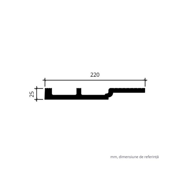 Cornișă decorativă pentru tavan, dimensiuni 2.5 x 22 x 200 cm