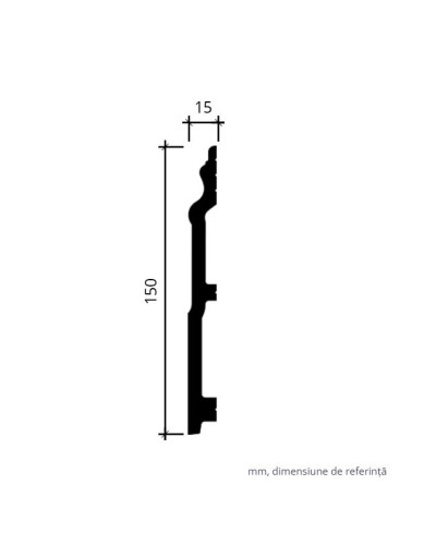 Plintă decorativă albă, 15 x 1.5 x 200 cm