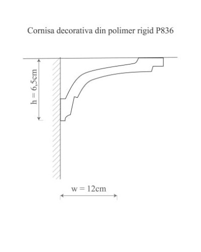 Cornișă decorativă din poliuretan montată la îmbinarea perete-tavan