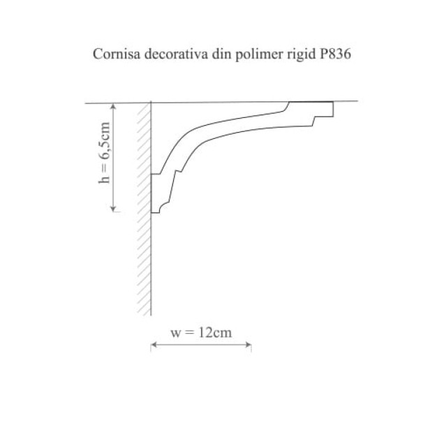 Cornișă decorativă din poliuretan montată la îmbinarea perete-tavan