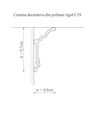 Cornișă decorativă din polimer rigid montată la intersecția dintre perete și tavan