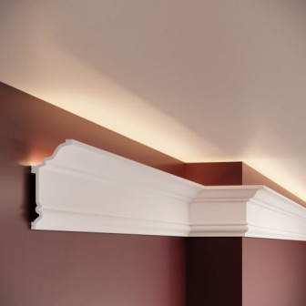 Cornișă decorativă din polimer rigid Cornișă decorativă din polimer rigid montată la intersecția dintre perete și tavan