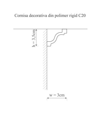 Cornișă decorativă din polimer rigid montată între tavan și perete