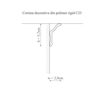 Cornișă decorativă din polimer rigid alb, montată pe tavan