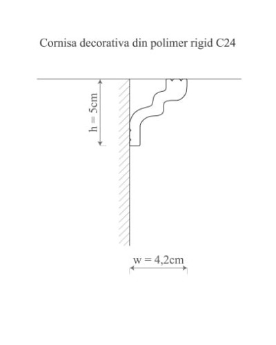Cornisa decorativa alba montata la imbinarea perete-tavan.