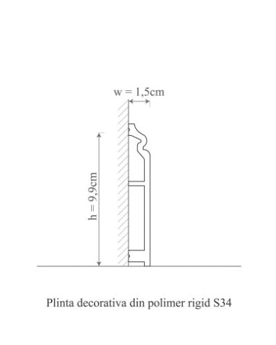 Plintă decorativă albă din polimer rigid montată la baza unui perete vopsit într-o nuanță închisă.
