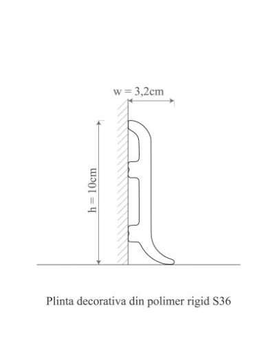 Plinta decorativa alba din polimer rigid montata la baza unui perete vopsit