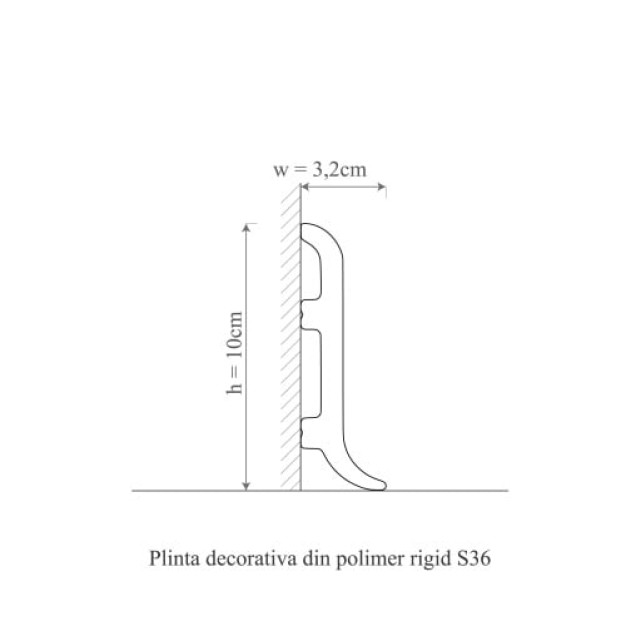Plinta decorativa alba din polimer rigid montata la baza unui perete vopsit