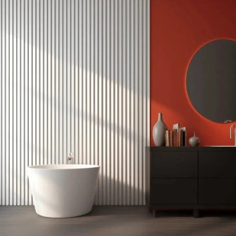 Panou decorativ 3D, model Riflaj Waves, într-o baie modernă