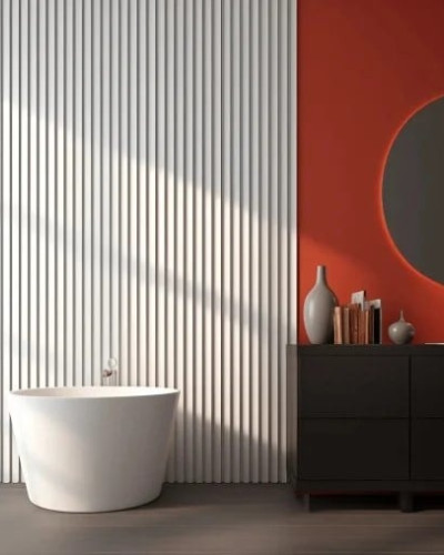 Panou decorativ 3D, model Riflaj Waves, într-o baie modernă