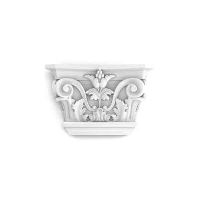 Capitel decorativ alb cu detalii florale