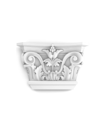 Capitel decorativ alb cu detalii florale