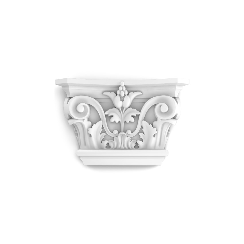 Capitel decorativ alb cu detalii florale
