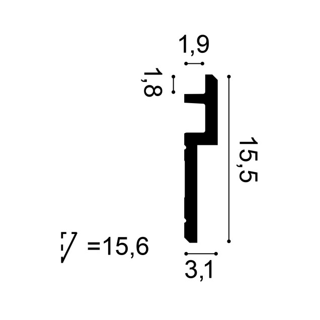 Profil decorativ modern alb, 200 x 15.5 x 3.3 cm