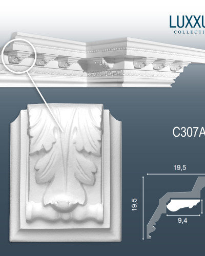 Profil decorativ alb cu model floral detaliat
