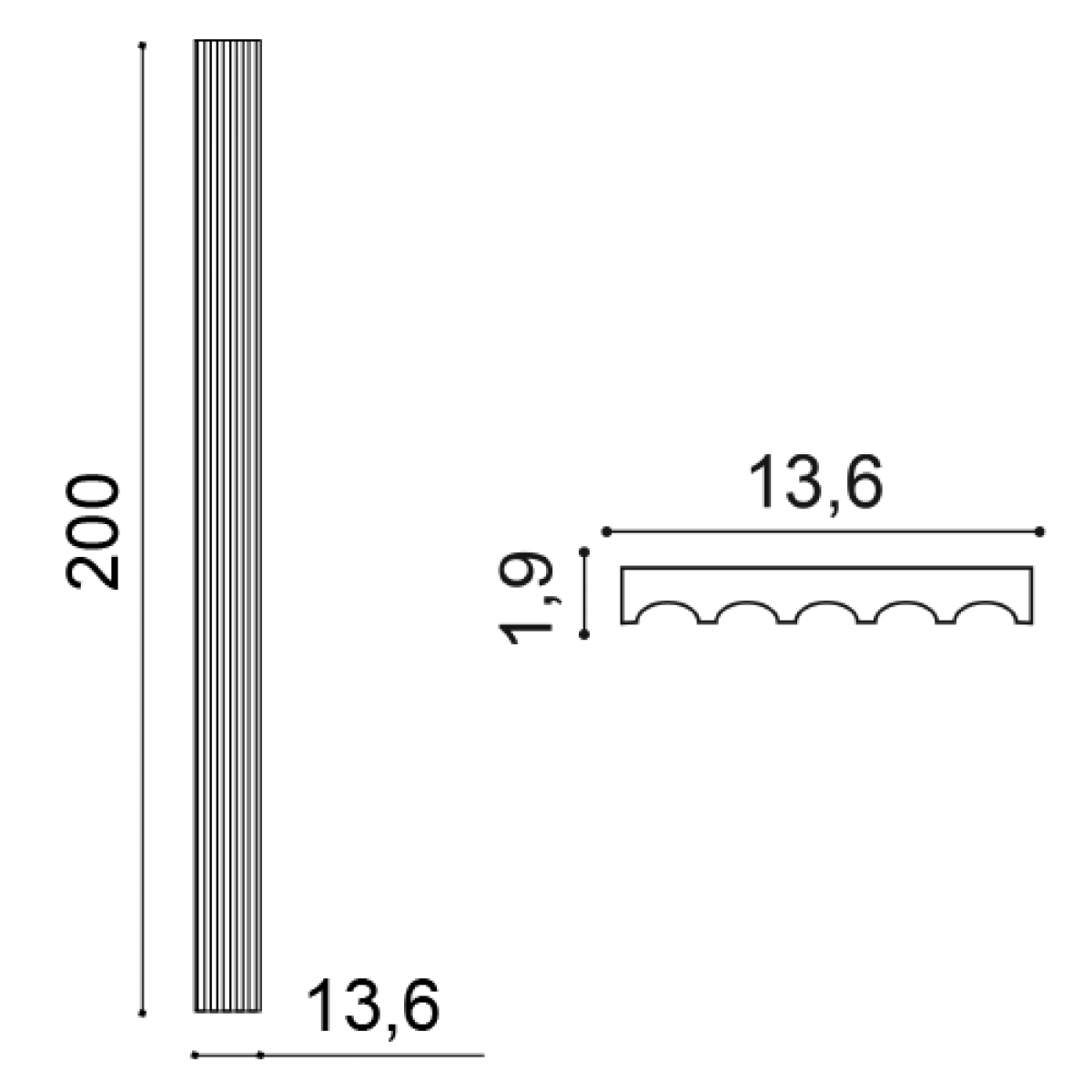 Pilastru Luxxus K200, Dimensiuni: 13.6 X 1.9 X 200 cm, Orac Decor, Coloane si semicoloane 