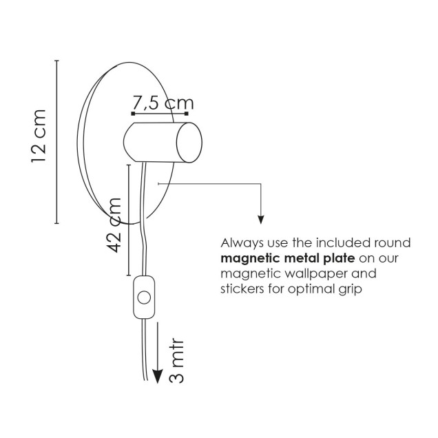 Lampă cu bec inclus pentru perete magnetic, design modern și minimalist, culoare neagră.