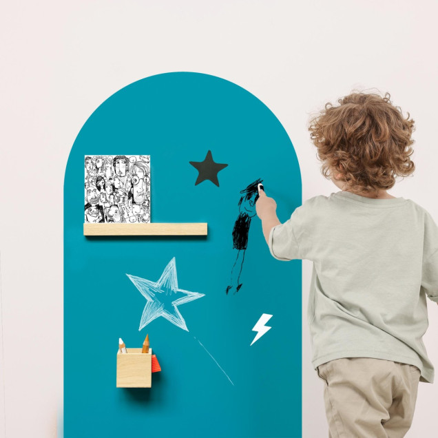 Tablă de scris magnetică autoadezivă, arcadă, albastră, 58x100 cm, decorată cu desene și magneți