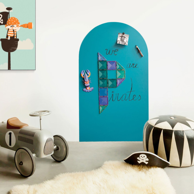 Tablă de scris magnetică autoadezivă, arcadă, albastră, 58x100 cm, decorată cu desene și magneți