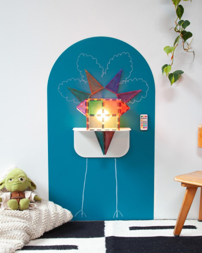 Tablă de scris magnetică autoadezivă, arcadă, albastră, 58x100 cm, decorată cu desene și magneți