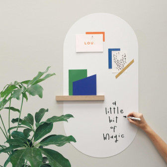 Tablă de scris magnetică autoadezivă, ovală, albă, cu notițe și desene