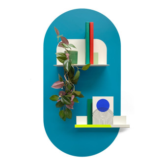 Tablă de scris magnetică autoadezivă, ovală, albastră, 47x90 cm, cu rafturi și decorațiuni