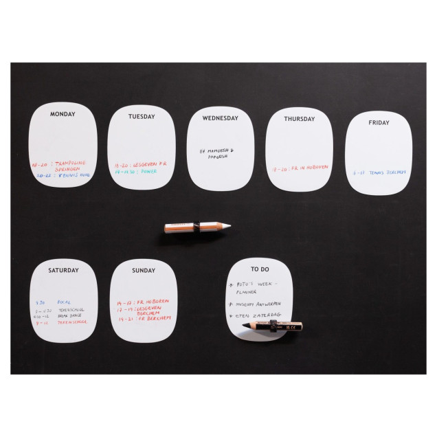 Planificator săptămânal magnetic - set de 8, deschis, arătând zilele săptămânii