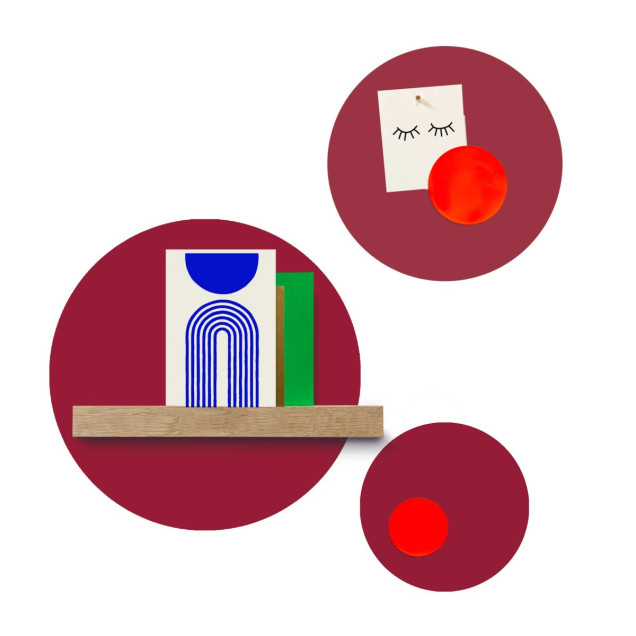 Sticker magnetic circular vișiniu, set de 3 bucăți, decor interior