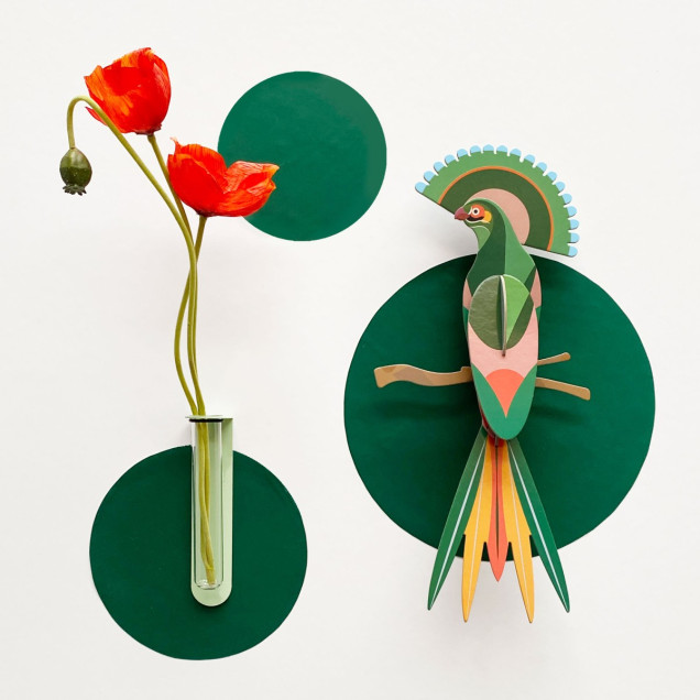 Sticker magnetic circular, verde pădure, set de 3 bucăți, decorând un perete alb