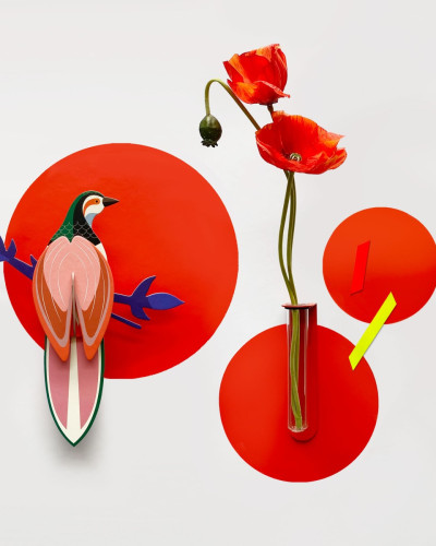Set de 3 stickere magnetice circulare roșii, decor floral