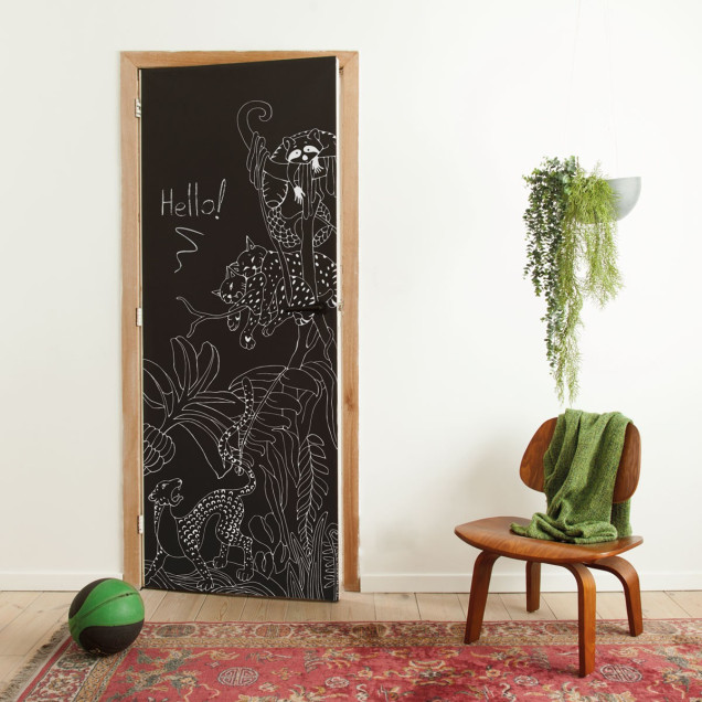 Tapet magnetic negru, junglă, girafă, raton și maimuță, 100x265