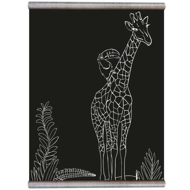 Tapet magnetic negru, junglă, girafă, raton și maimuță, 100x265