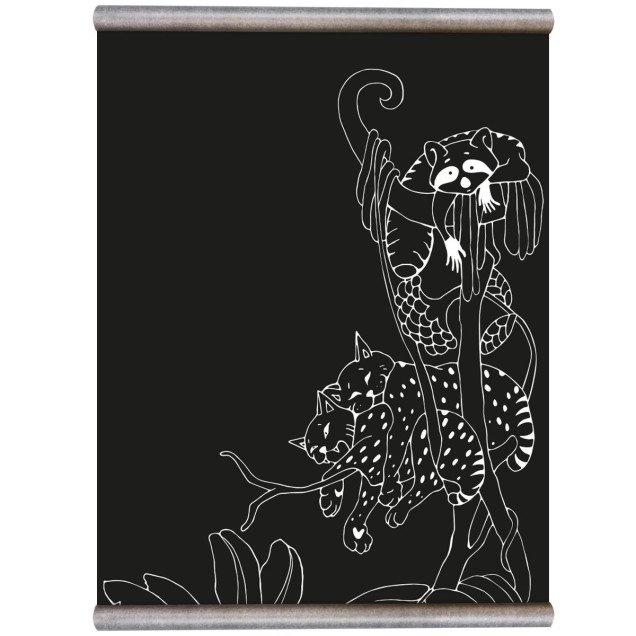 Tapet magnetic negru, junglă, girafă, raton și maimuță, 100x265