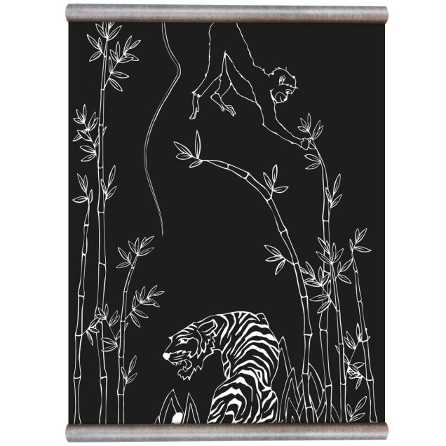 Tapet magnetic negru, junglă, girafă, raton și maimuță, 100x265